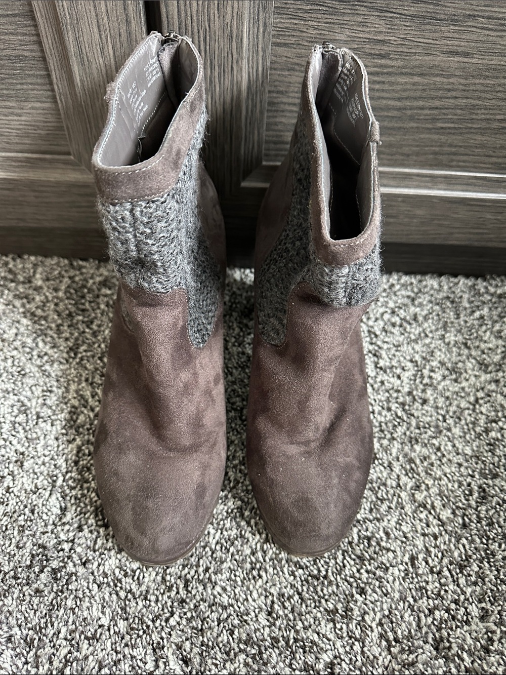 Juicy Couture Brown Suede & Gray Knit Ankle Booties